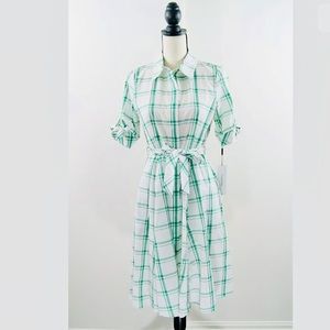 New Calvin Klein Green White Plaid Shirt Dress 2